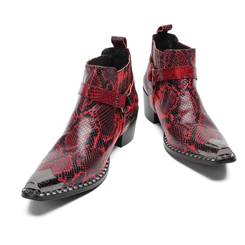 Botas Masculinas Couro Preto Para Festa - Vermelho