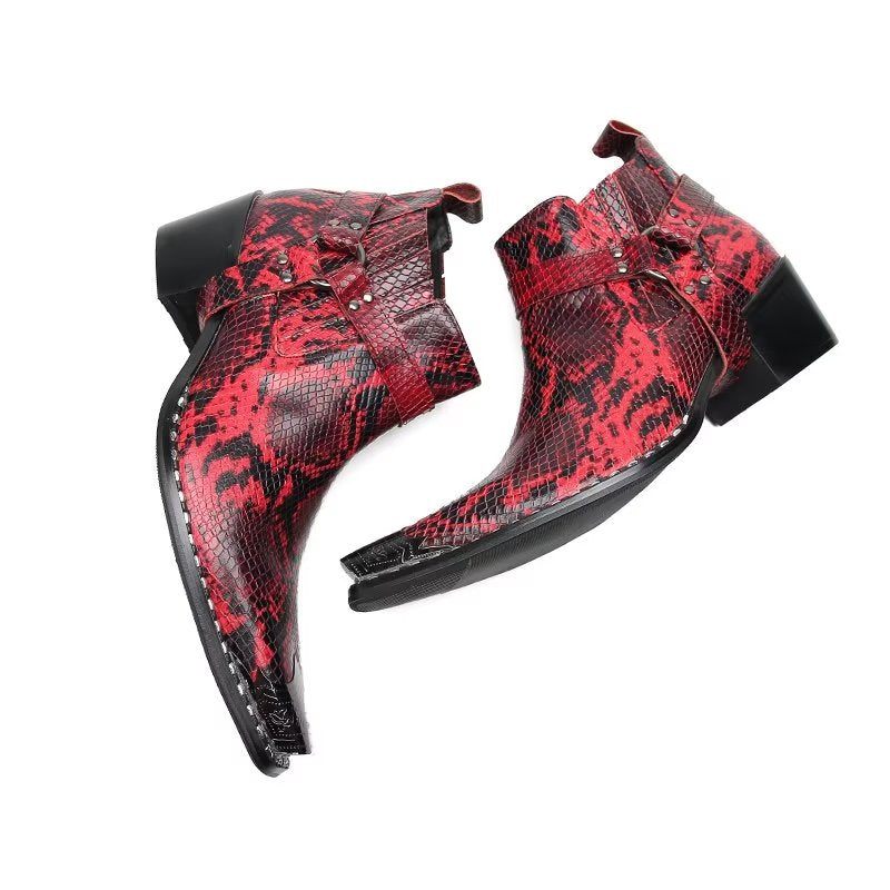 Botas Masculinas Couro Preto Para Festa - Vermelho