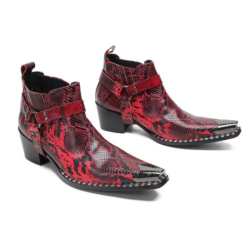 Botas Masculinas Couro Preto Para Festa - Vermelho