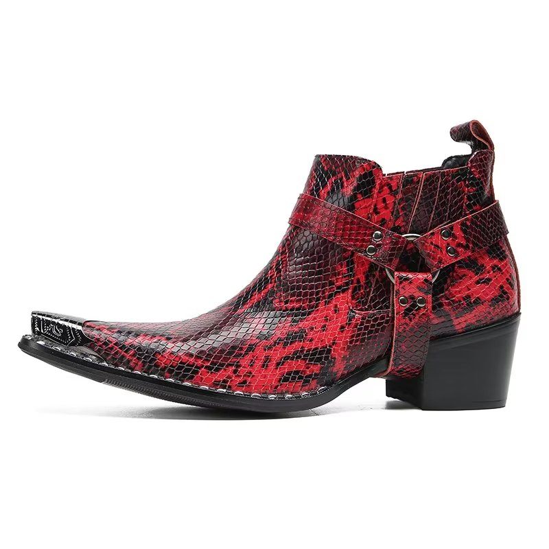 Botas Masculinas Couro Preto Para Festa - Vermelho