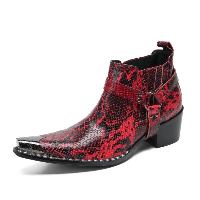 Botas Masculinas Couro Preto Para Festa - Vermelho