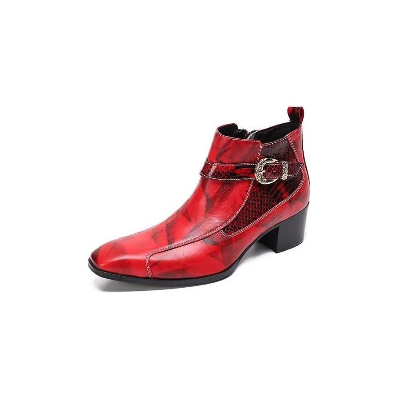 Botas Masculinas Couro Texturizado - Vermelho