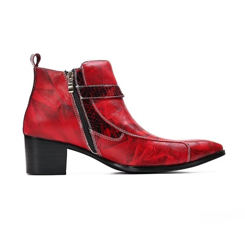 Botas Masculinas Couro Texturizado - Vermelho