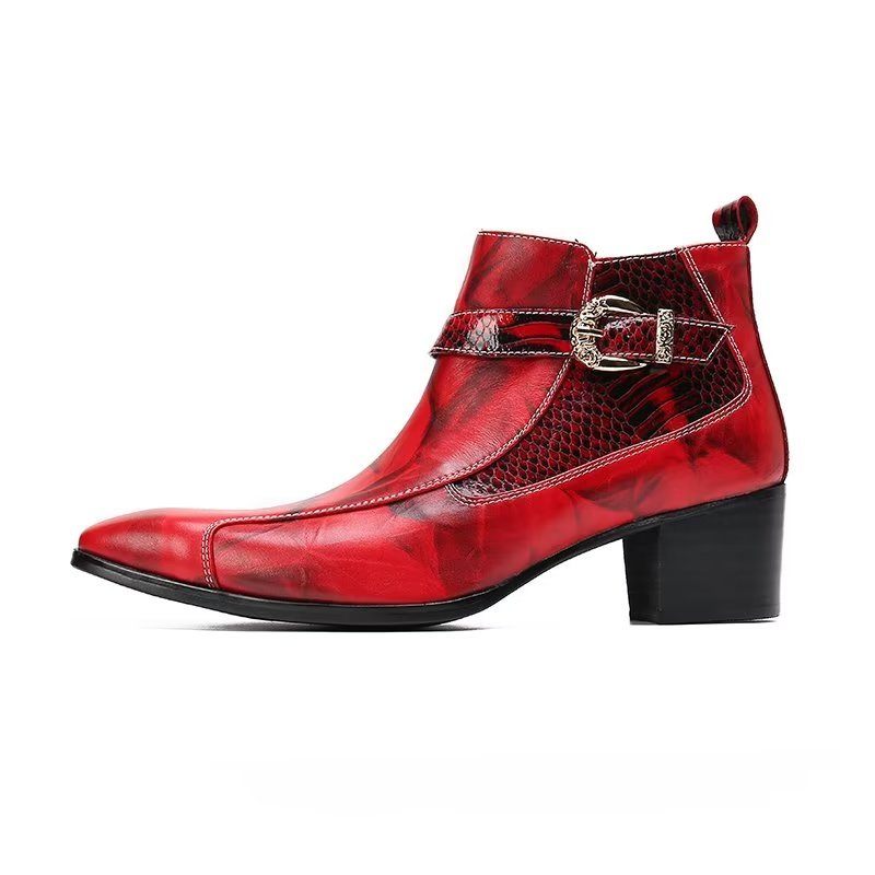 Botas Masculinas Couro Texturizado - Vermelho