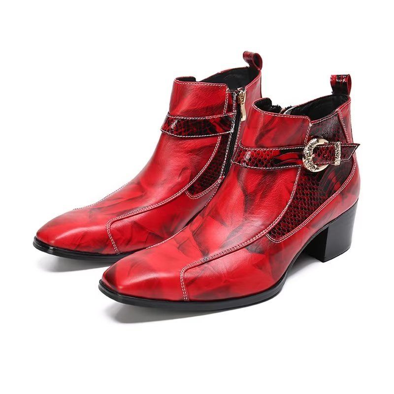 Botas Masculinas Couro Texturizado - Vermelho