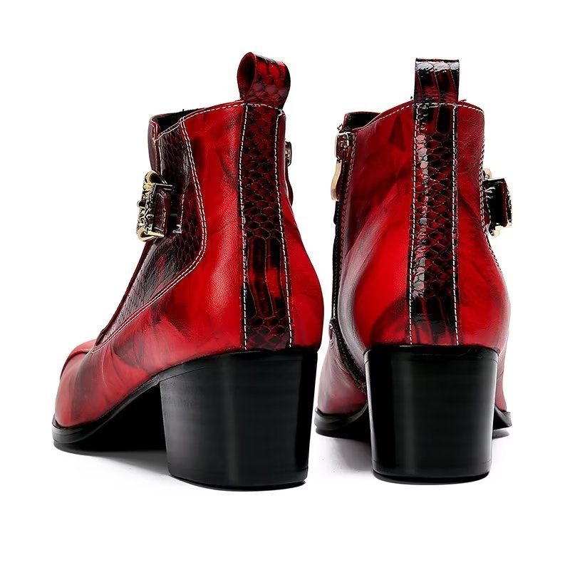 Botas Masculinas Couro Texturizado - Vermelho