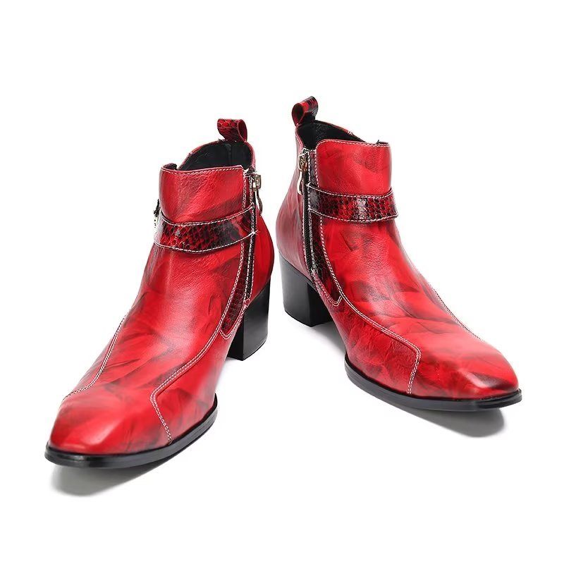 Botas Masculinas Couro Texturizado - Vermelho