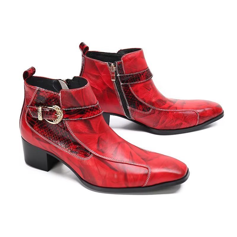 Botas Masculinas Couro Texturizado - Vermelho