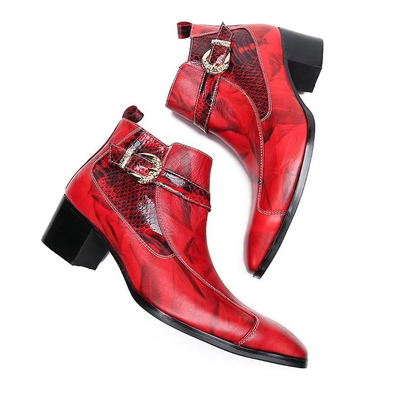 Botas Masculinas Couro Texturizado - Vermelho