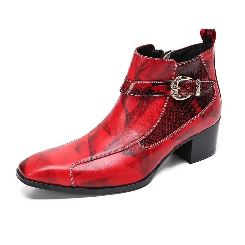 Botas Masculinas Couro Texturizado - Vermelho