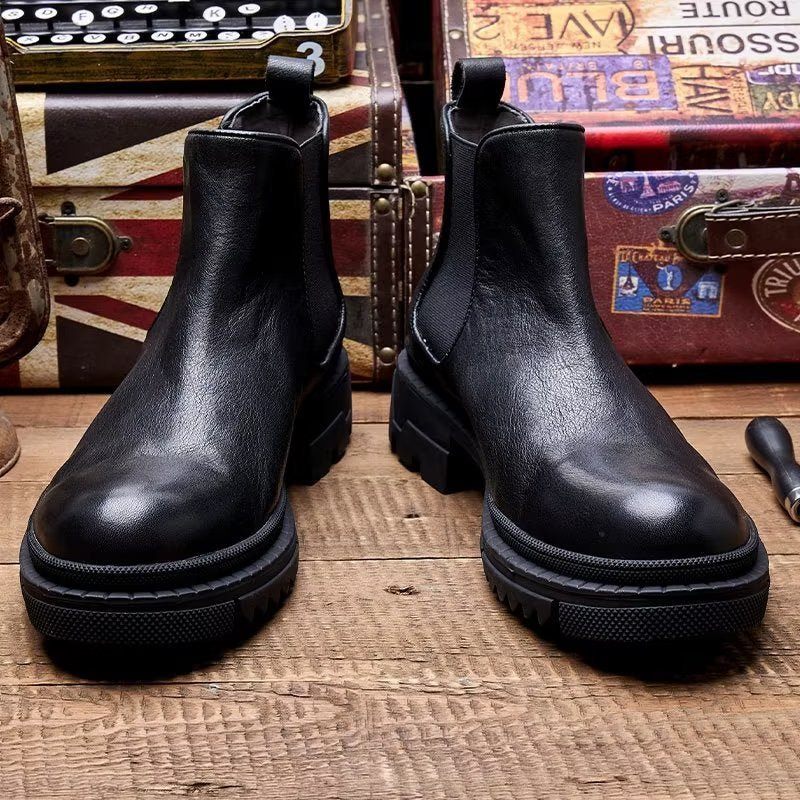 Botas Masculinas Couro Vaca Com Cadarço - Preto