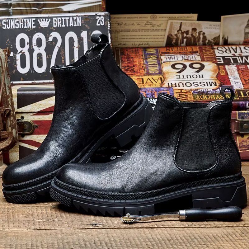 Botas Masculinas Couro Vaca Com Cadarço - Preto