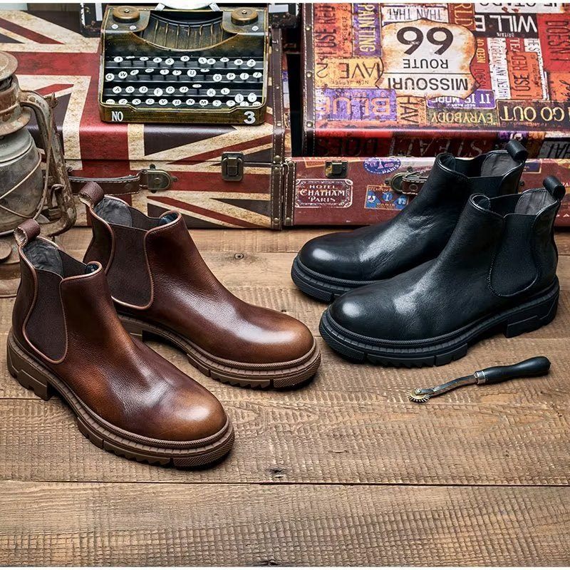 Botas Masculinas Couro Vaca Com Cadarço - Café