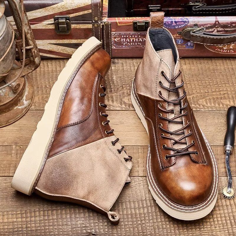 Botas Masculinas Couro Vaca Com Cordões - Café