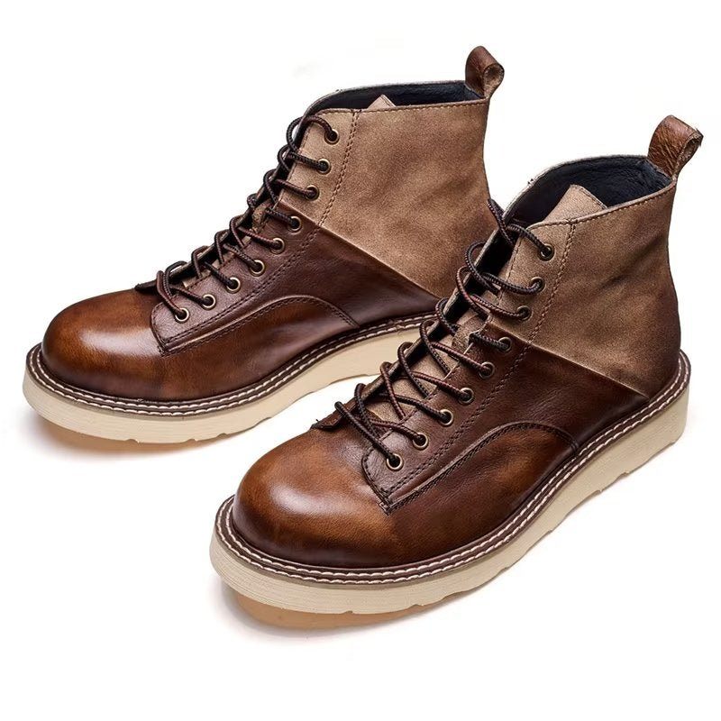 Botas Masculinas Couro Vaca Com Cordões - Café