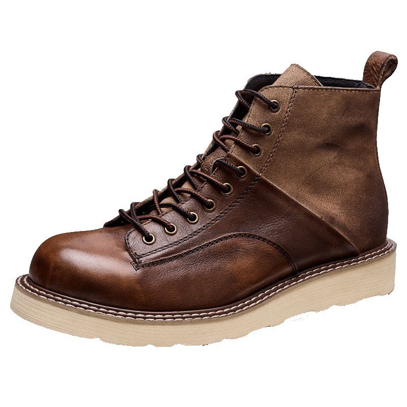 Botas Masculinas Couro Vaca Com Cordões - Café