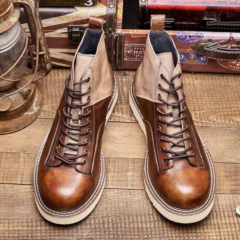 Botas Masculinas Couro Vaca Com Cordões - Café