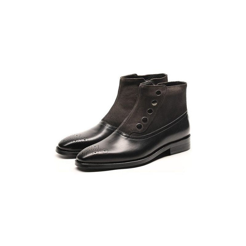 Botas Masculinas Couro Vaca Genuíno Chelsea Brogue Ankle Boots