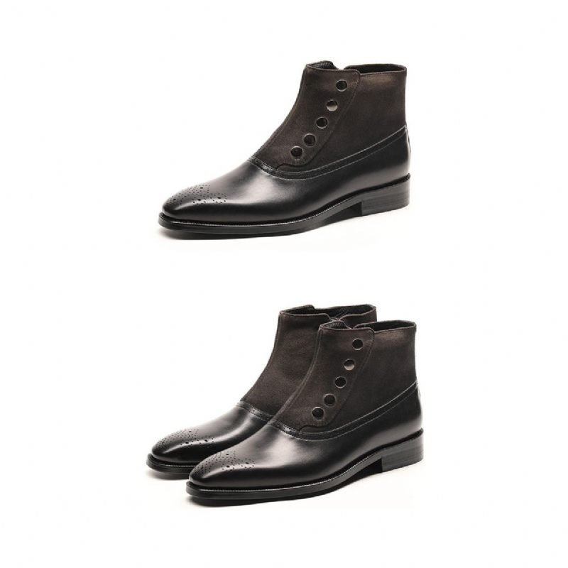 Botas Masculinas Couro Vaca Genuíno Chelsea Brogue Ankle Boots - Preto