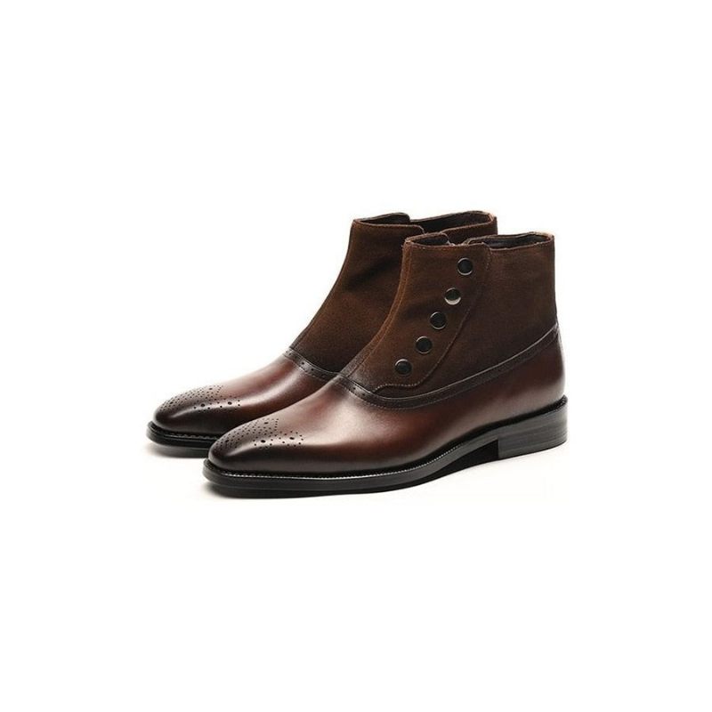 Botas Masculinas Couro Vaca Genuíno Chelsea Brogue Ankle Boots - Café