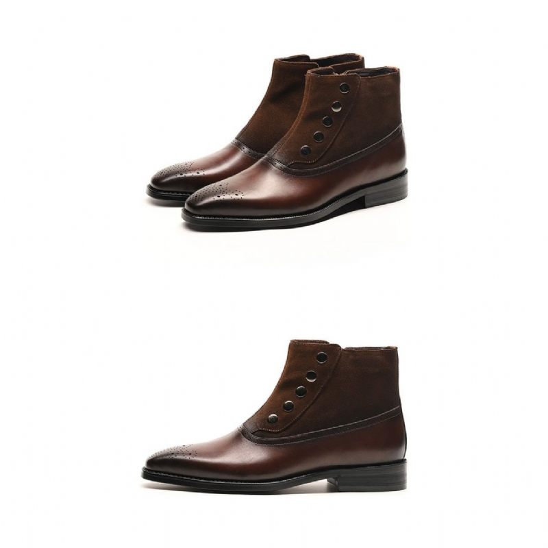 Botas Masculinas Couro Vaca Genuíno Chelsea Brogue Ankle Boots - Café