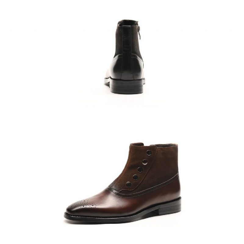 Botas Masculinas Couro Vaca Genuíno Chelsea Brogue Ankle Boots - Café