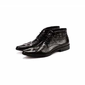 Botas Masculinas Croco Brilhante Chic Lace Up Ankle Boots