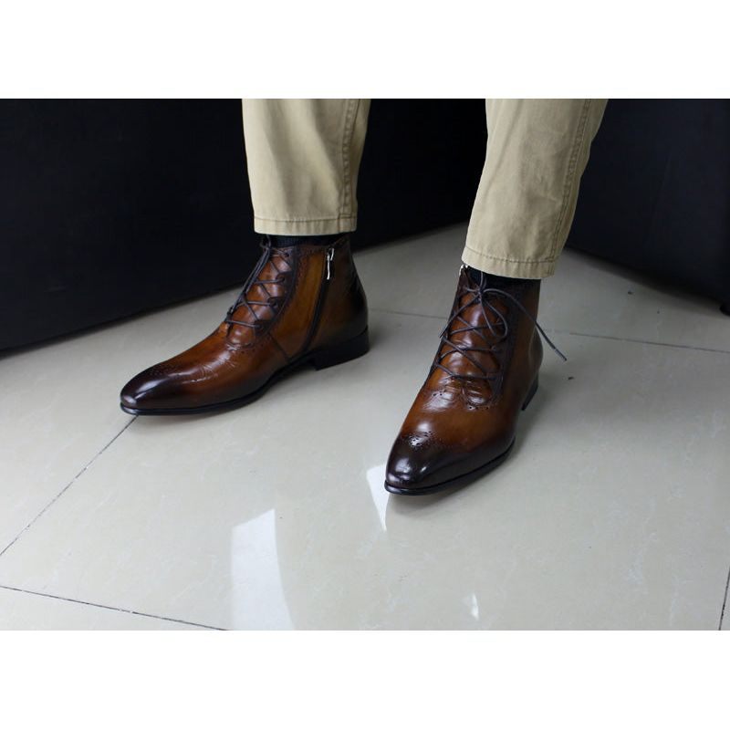 Botas Masculinas Derby Exóticas Com Cadarço No Tornozelo - Café