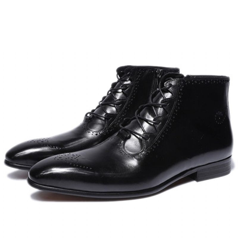 Botas Masculinas Derby Exóticas Com Cadarço No Tornozelo - Preto