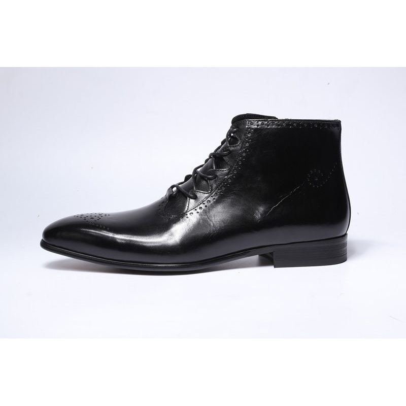 Botas Masculinas Derby Exóticas Com Cadarço No Tornozelo - Preto