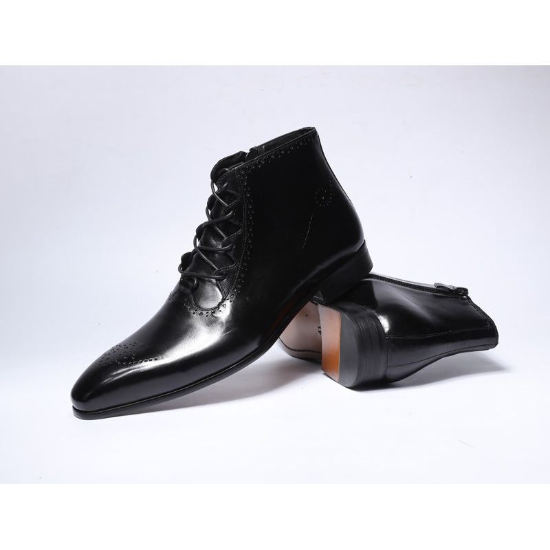 Botas Masculinas Derby Exóticas Com Cadarço No Tornozelo - Preto