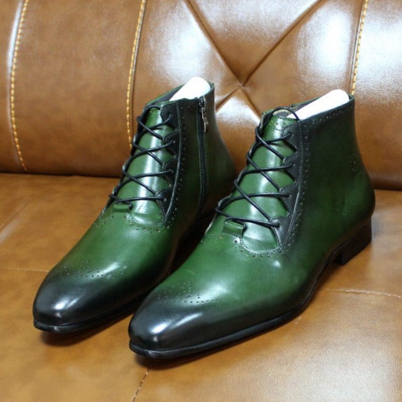 Botas Masculinas Derby Exóticas Com Cadarço No Tornozelo - Verde