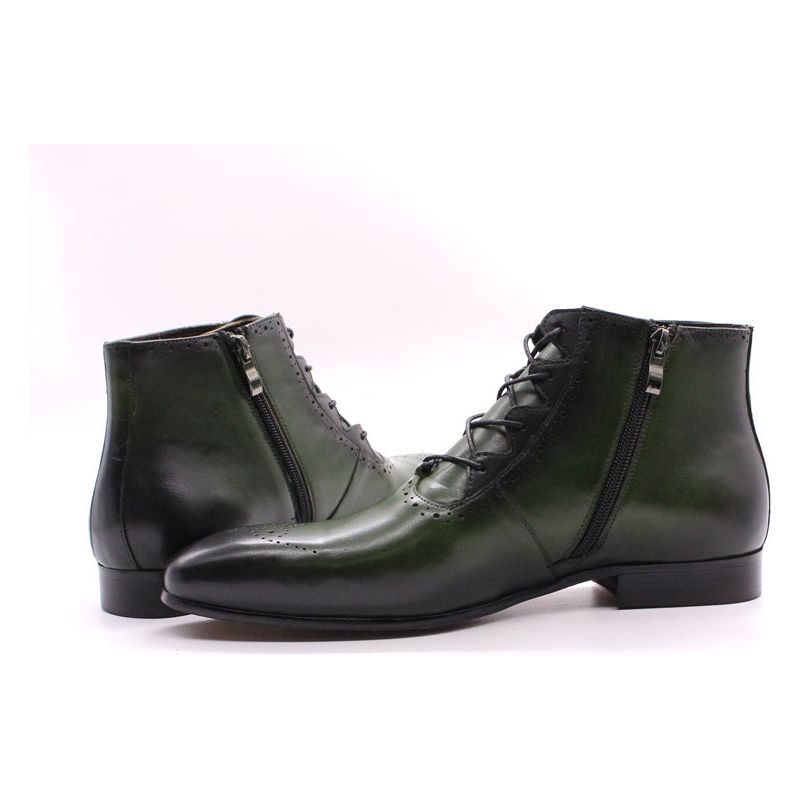 Botas Masculinas Derby Exóticas Com Cadarço No Tornozelo - Verde