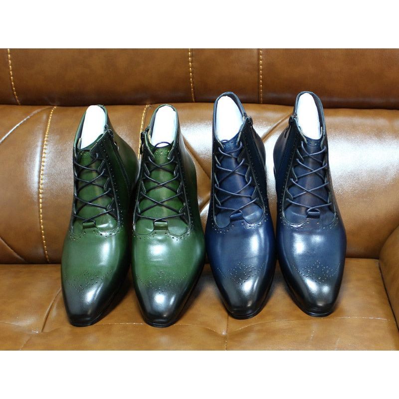 Botas Masculinas Derby Exóticas Com Cadarço No Tornozelo - Verde