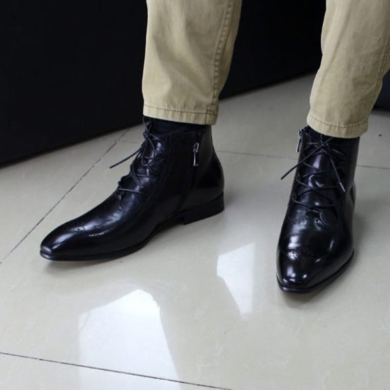 Botas Masculinas Derby Exóticas Com Cadarço No Tornozelo - Preto