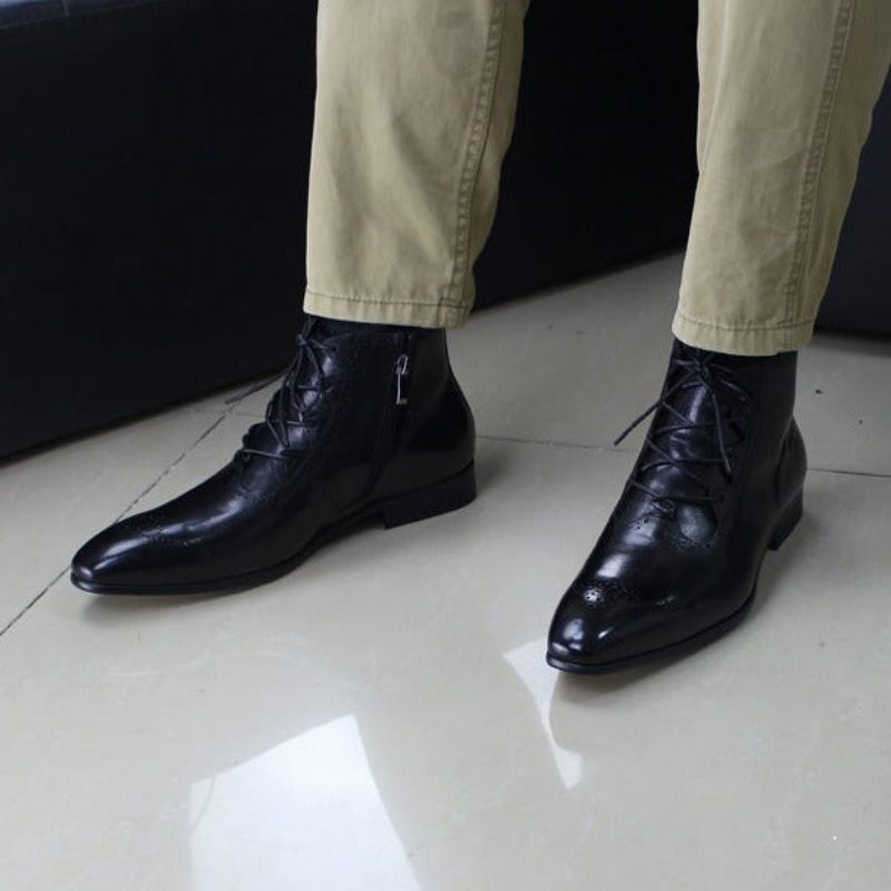 Botas Masculinas Derby Exóticas Com Cadarço No Tornozelo - Preto