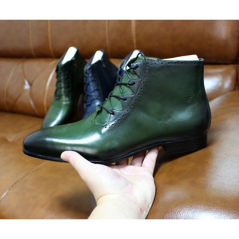 Botas Masculinas Derby Exóticas Com Cadarço No Tornozelo - Verde