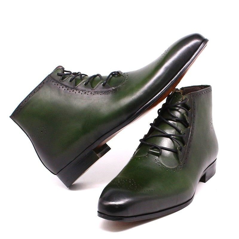 Botas Masculinas Derby Exóticas Com Cadarço No Tornozelo - Verde