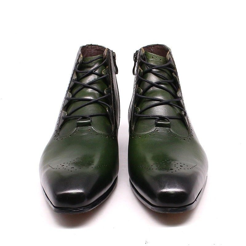 Botas Masculinas Derby Exóticas Com Cadarço No Tornozelo - Verde