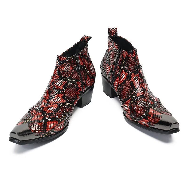 Botas Masculinas Elegância Exóticabotas Couro Luxuosas - Vermelho