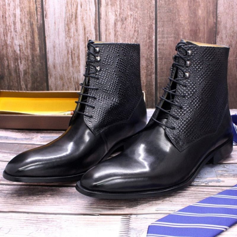 Botas Masculinas Elegantes Com Bico Fino Couro Vaca - Preto