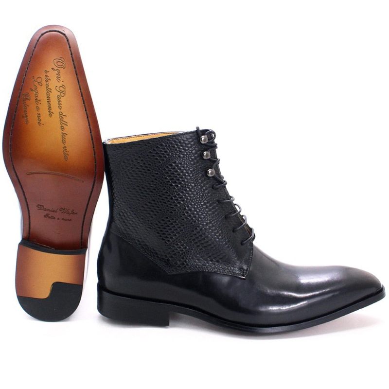 Botas Masculinas Elegantes Com Bico Fino Couro Vaca - Preto