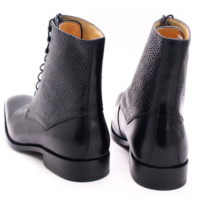 Botas Masculinas Elegantes Com Bico Fino Couro Vaca - Preto