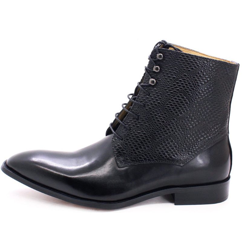 Botas Masculinas Elegantes Com Bico Fino Couro Vaca - Preto