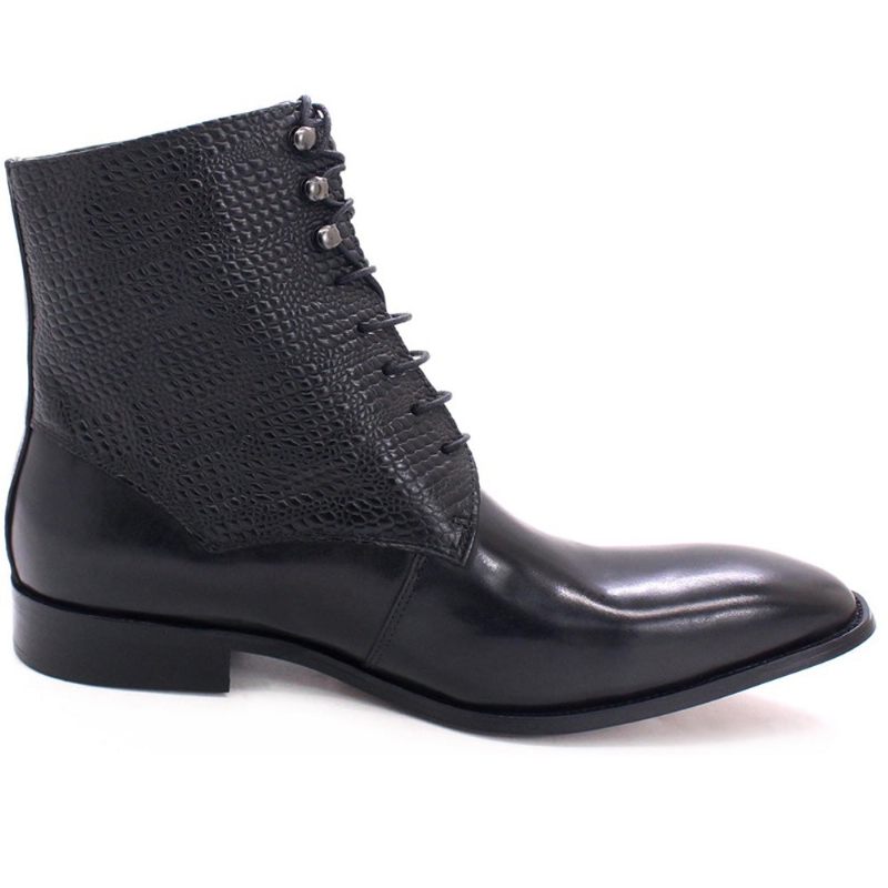 Botas Masculinas Elegantes Com Bico Fino Couro Vaca - Preto