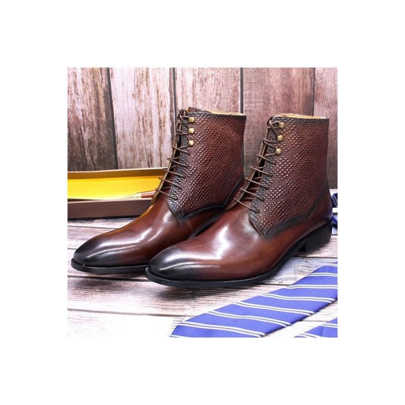 Botas Masculinas Elegantes Com Bico Fino Couro Vaca - Café