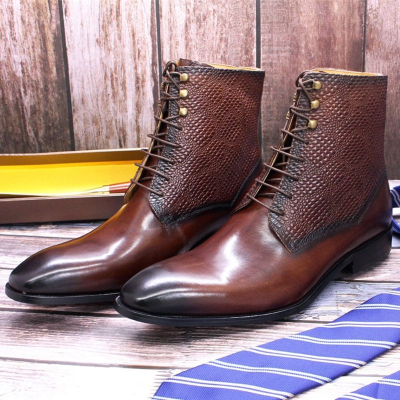 Botas Masculinas Elegantes Com Bico Fino Couro Vaca - Café