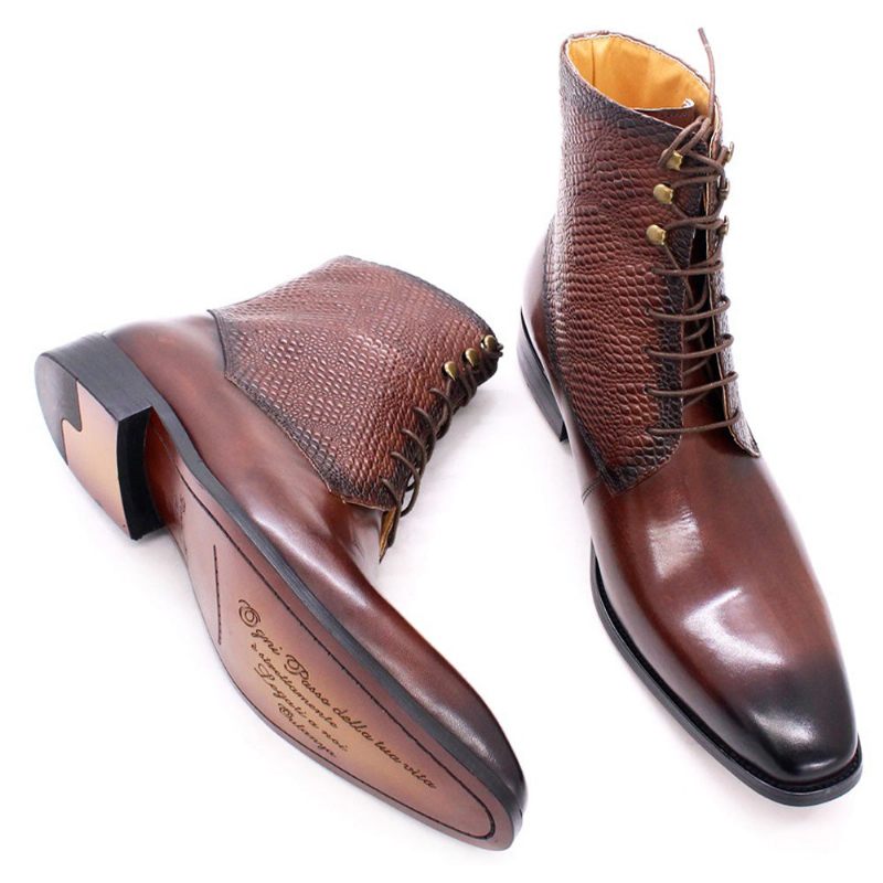 Botas Masculinas Elegantes Com Bico Fino Couro Vaca - Café