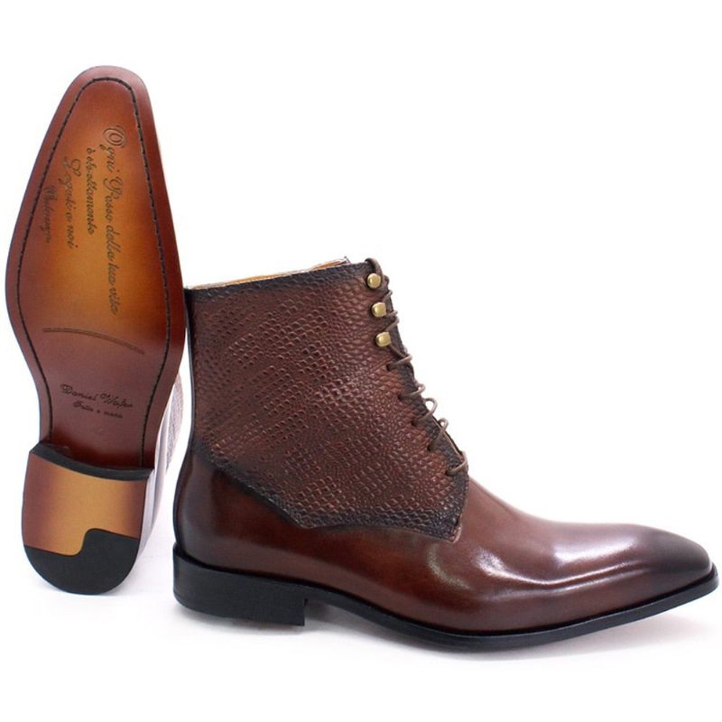 Botas Masculinas Elegantes Com Bico Fino Couro Vaca - Café