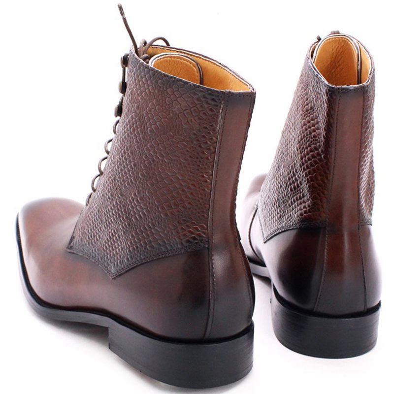 Botas Masculinas Elegantes Com Bico Fino Couro Vaca - Café